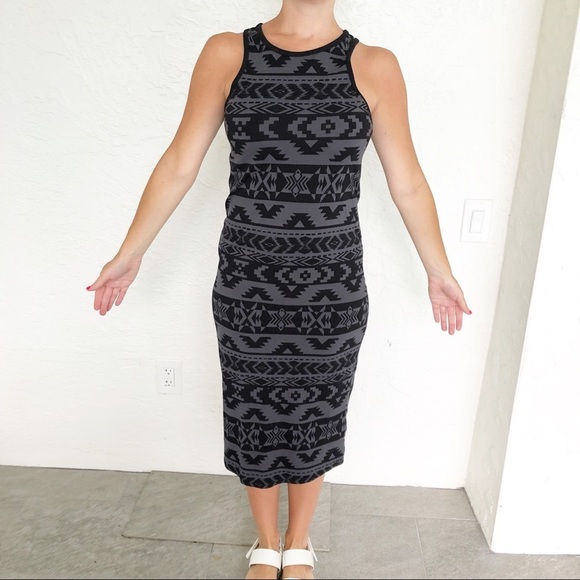 Express Fitted Midi Dress Aztec Tribal Print Bodycon Womens Size Small - Picture 2 of 8